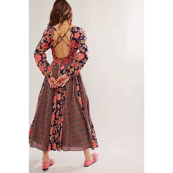 Free People / A New Way Maxi Dress / Boho Floral Patchwork Dress / Size Med - Picture 3 of 5